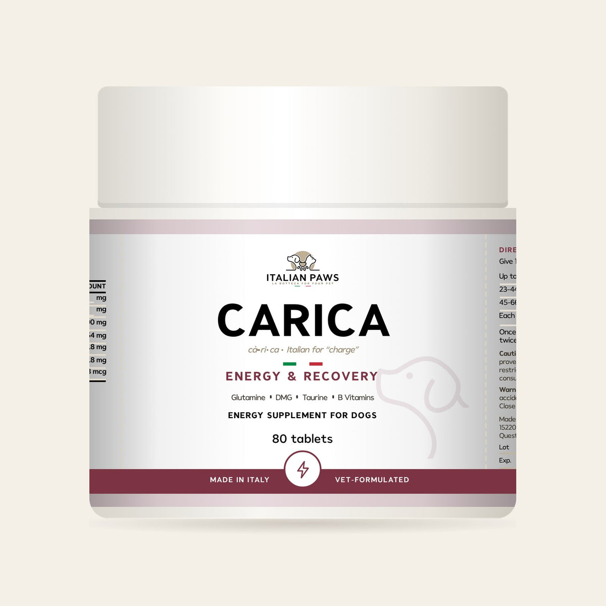 Carica Energy Supplement for Dogs jar